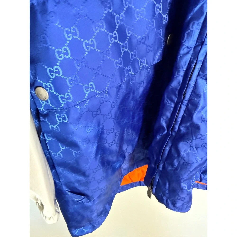 Gucci Mens Colorblock GG Monogram Hooded Windbreaker Jacket Size 50 IT Blue